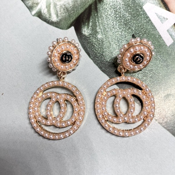 Gold Tone Simulated Pearl Earrings - Picture 3 of 5